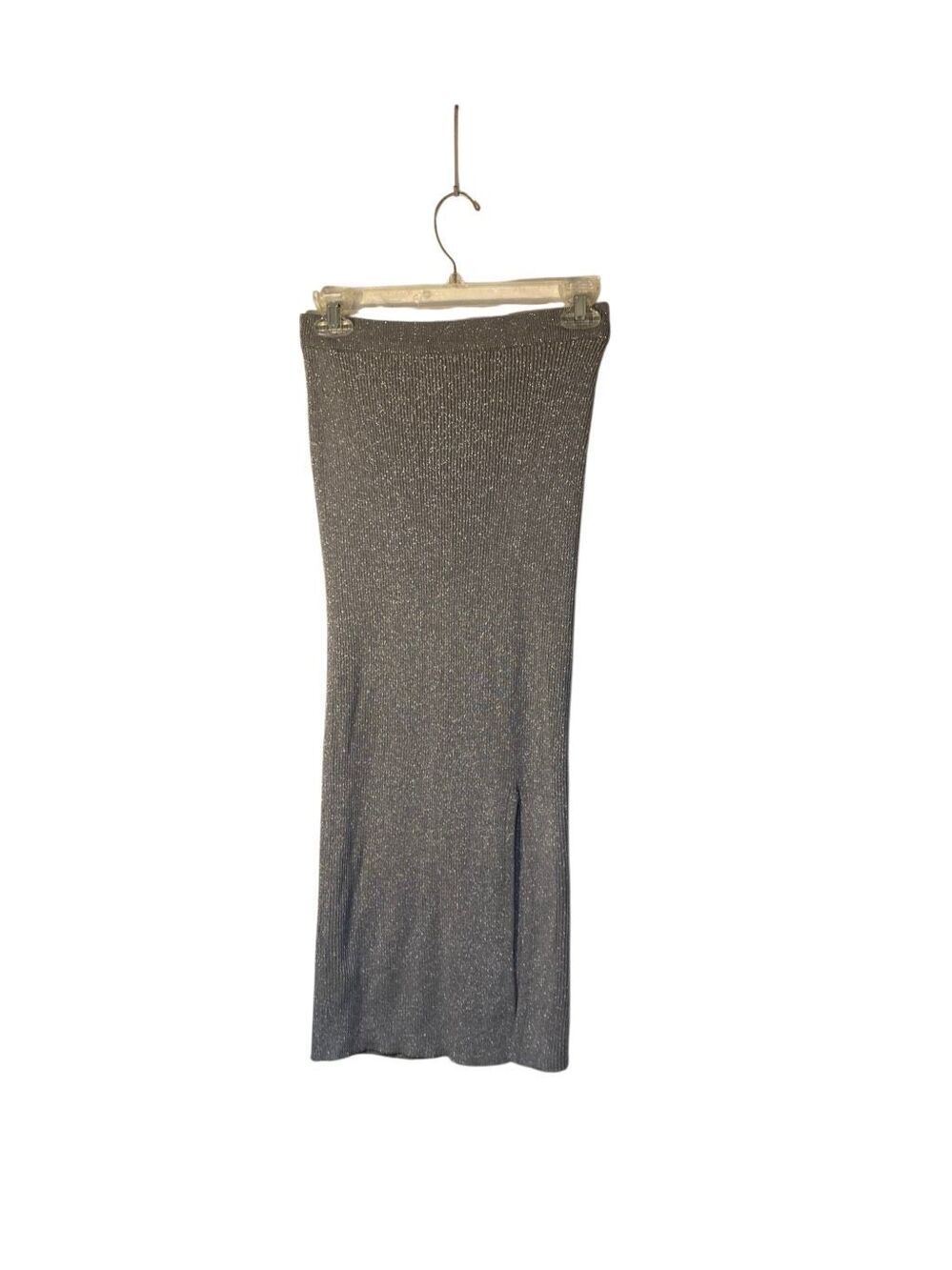Zara women’s chunky ribbed knit silver metallic midi skirt S